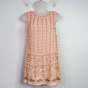 Floreat Shirt Womens Size 2 Pink Sequined Embroidered Boho Cottagecore Hippie